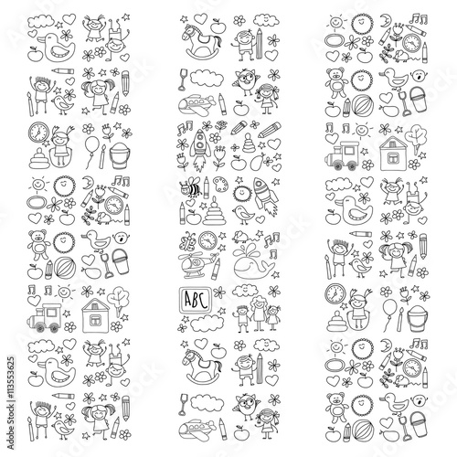 Doodle vector kindergarten elements