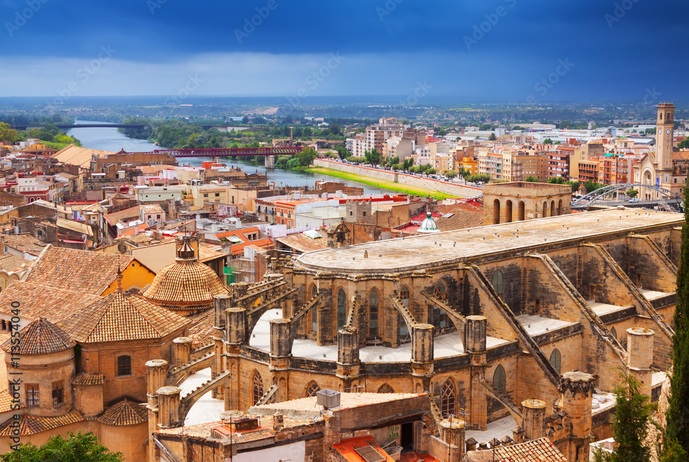 Top view of Tortosa with Cathedral from Suda castle