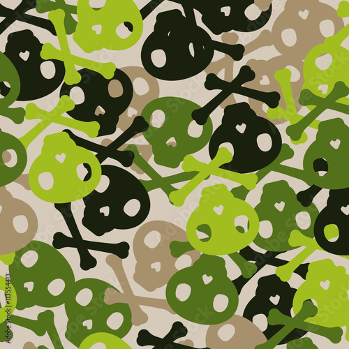 Green beige black lime skull. Pattern, vector, samless