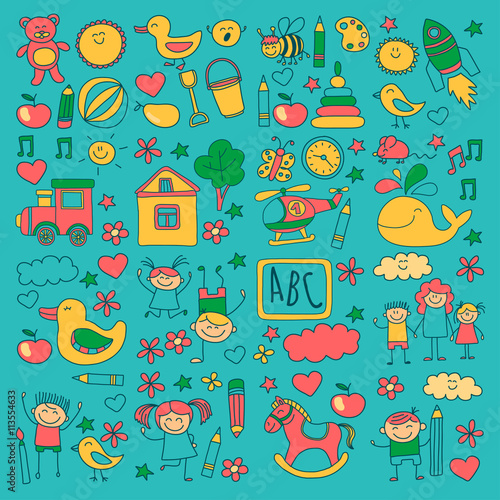 Doodle vector kindergarten elements