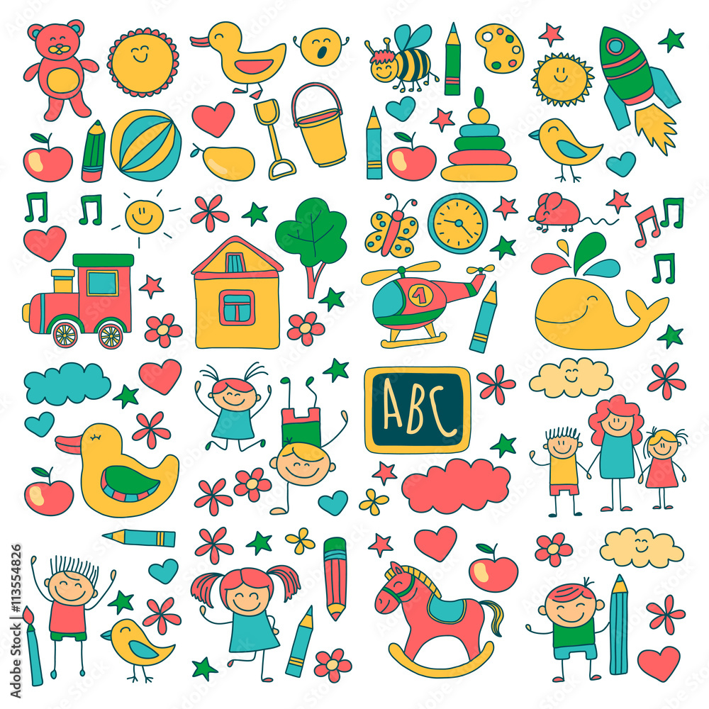 Obraz premium Doodle vector kindergarten elements