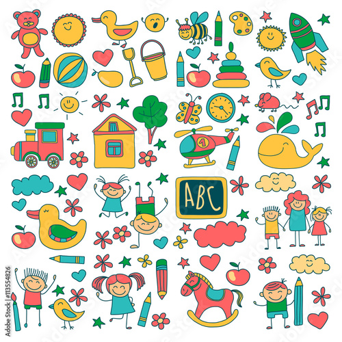 Doodle vector kindergarten elements