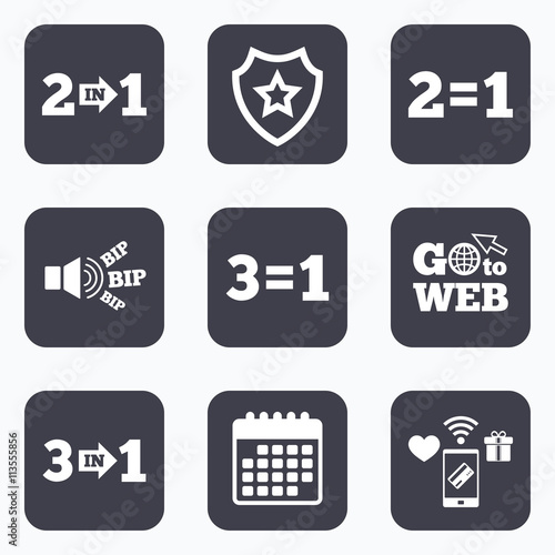 Special offer icons. Take two pay for one sign.