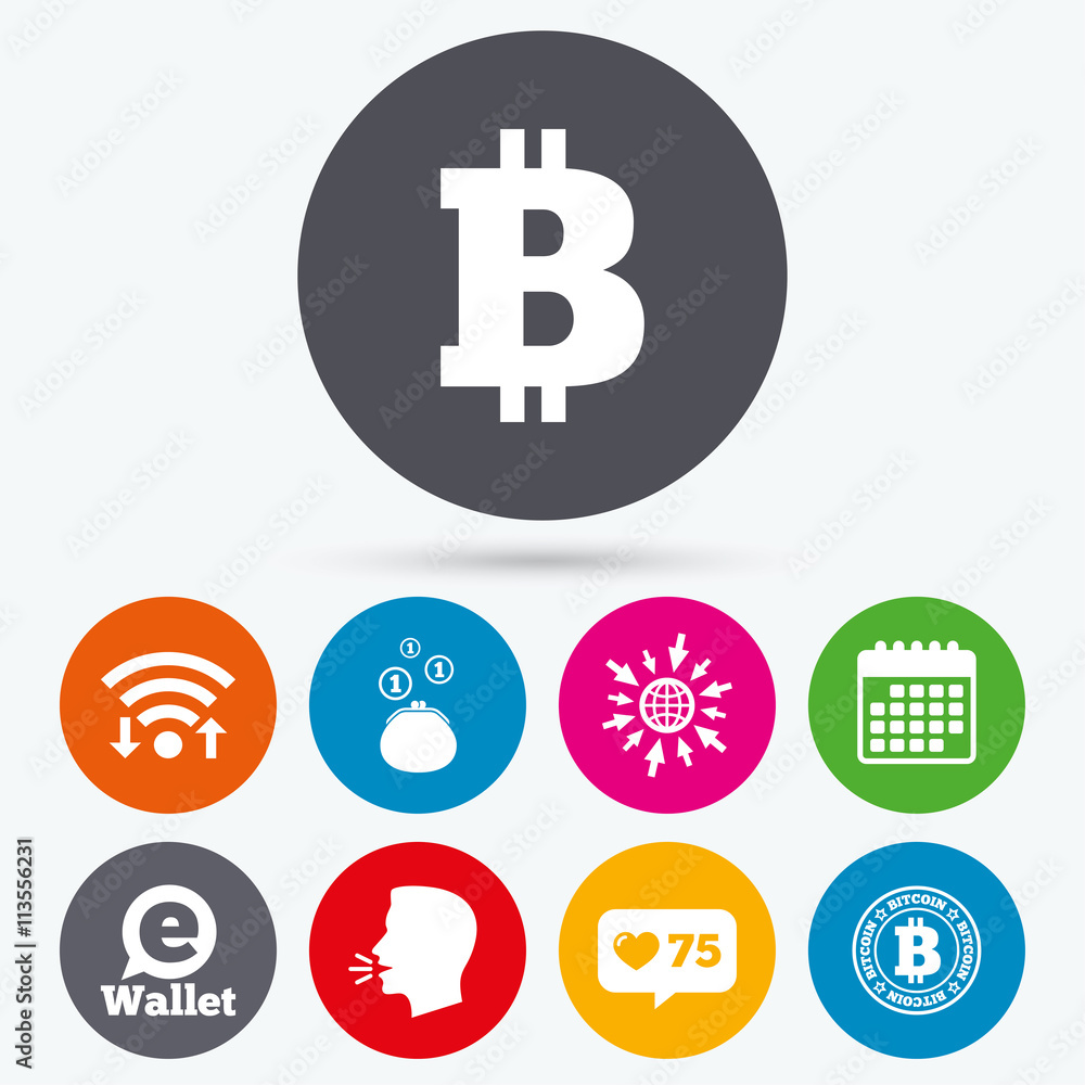 Bitcoin icons. Electronic wallet symbol. Bitcoin icons. Electronic wallet symbol.