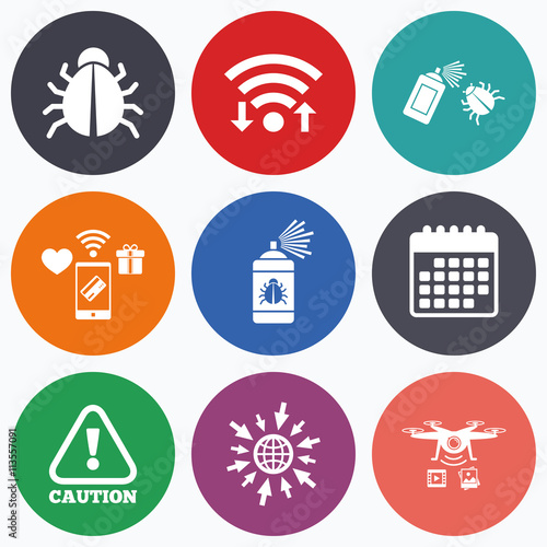 Bug disinfection signs. Caution attention icon.