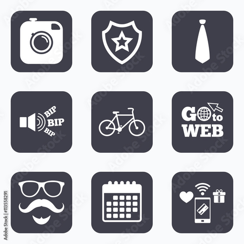 Hipster photo camera icon. Glasses symbol.