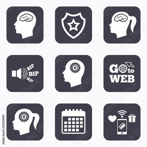 Head with brain icon. Male and female human symbols.