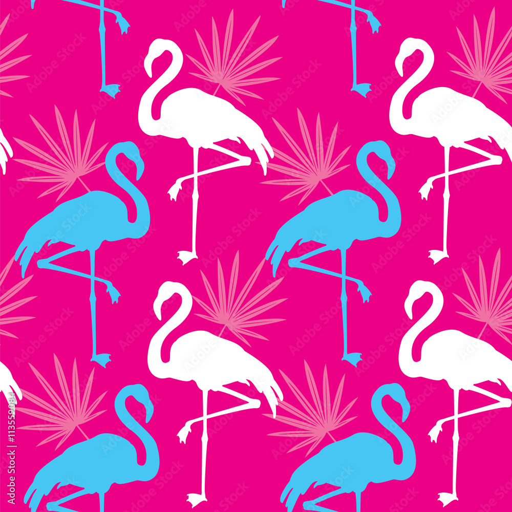 Obraz premium Seamless pink pattern with flamingo