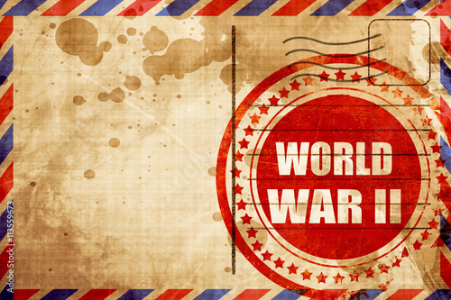 Canvas Print World war 2 background, red grunge stamp on an airmail backgroun