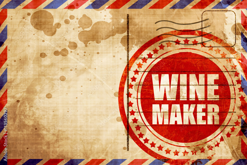 Fototapeta premium wine maker, red grunge stamp on an airmail background