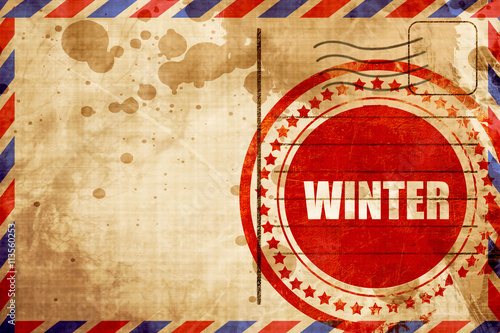 winter, red grunge stamp on an airmail background