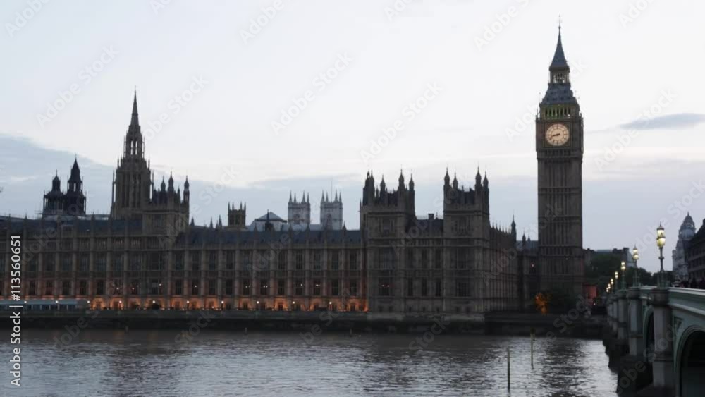 Big Ben and Palace of Westminster at dusk in London, natural light and colors Big Ben and Palace of Westminster at dusk in London, natural light and colors