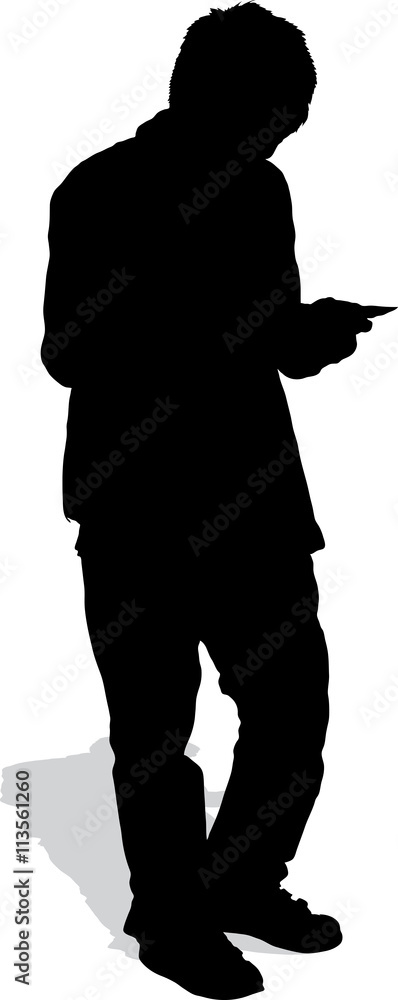 Vector silhouette of the man with mobile phone