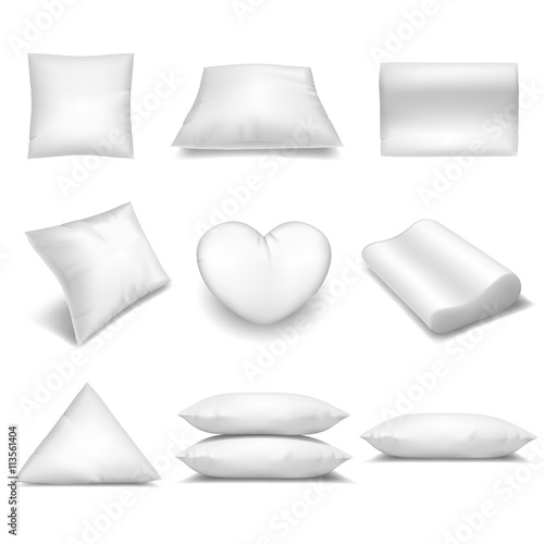 White realistic pillows set