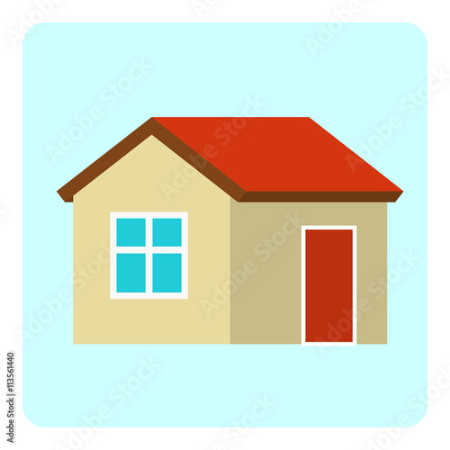Cartoon house with red roof. Vector illustration.