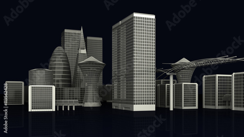 Illustration of Modern City Buildings on dark