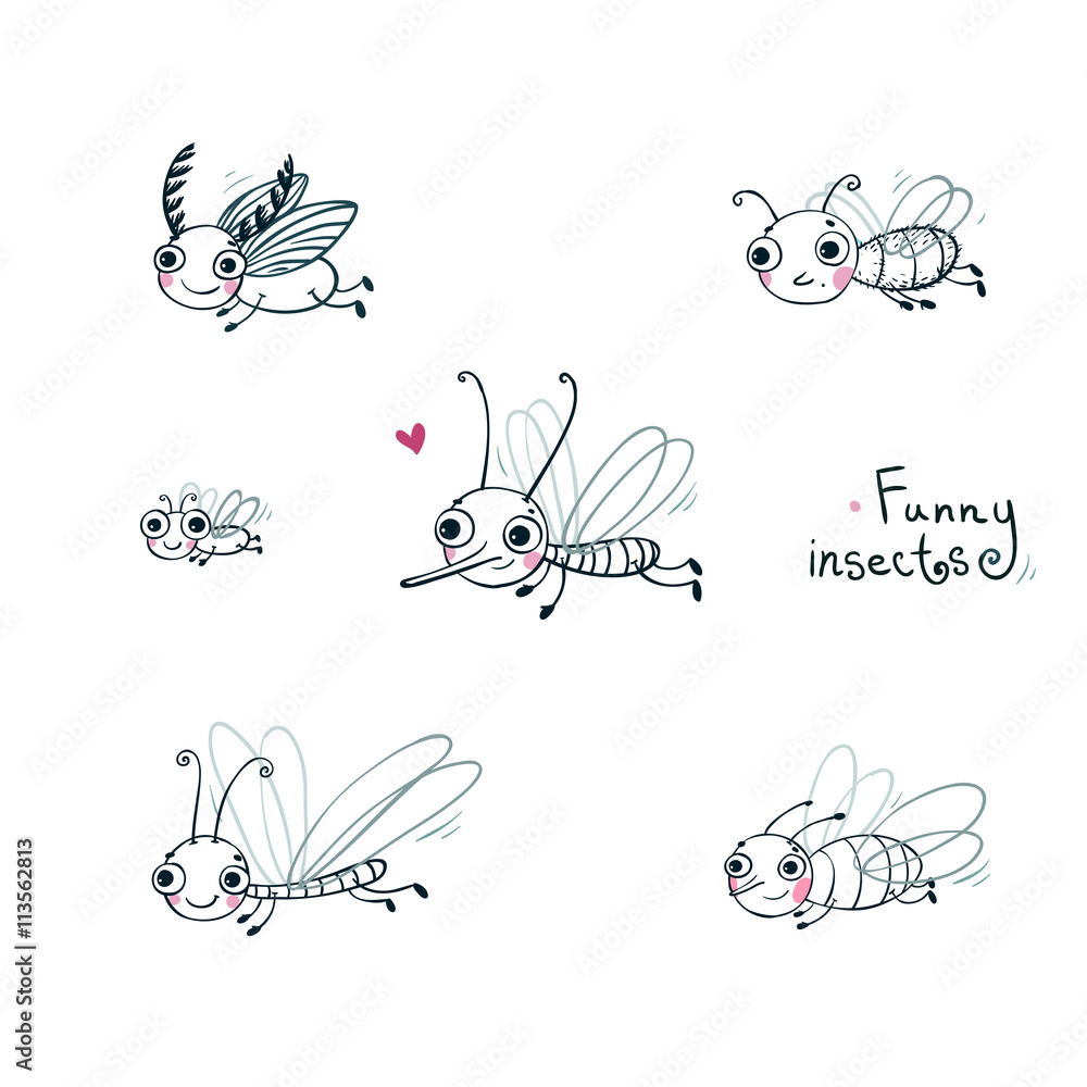 Obraz premium Funny insect cartoon set.