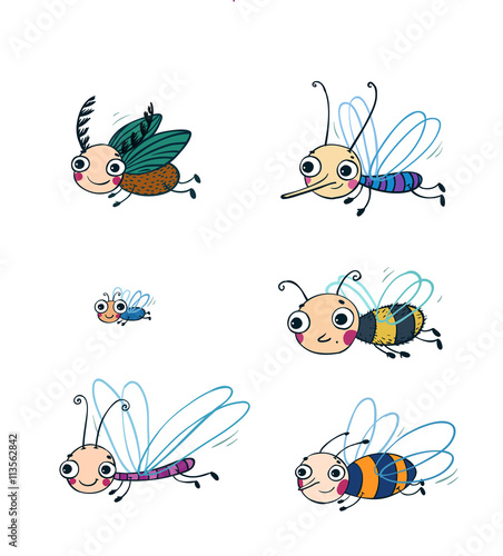 Funny insect cartoon set.