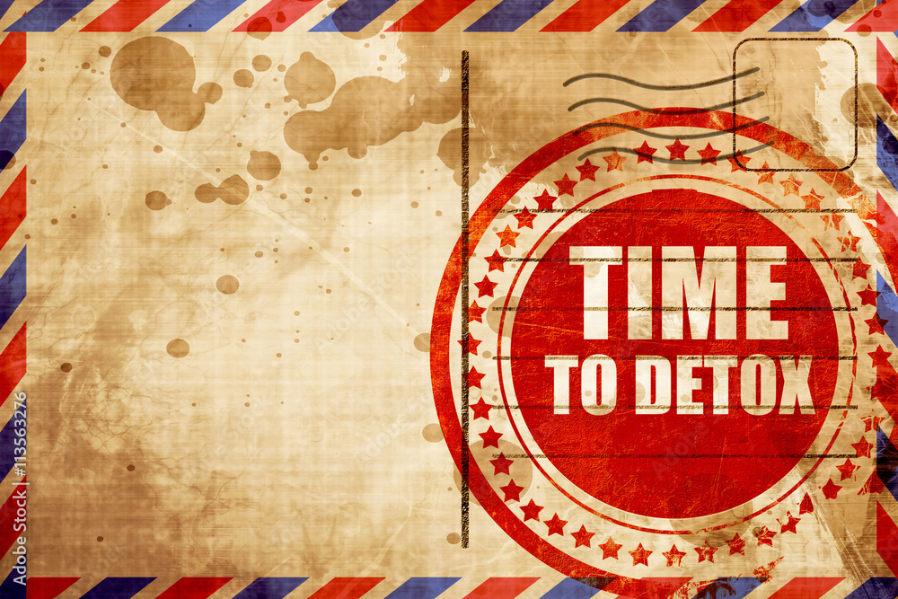 Fototapeta premium time to detox, red grunge stamp on an airmail background