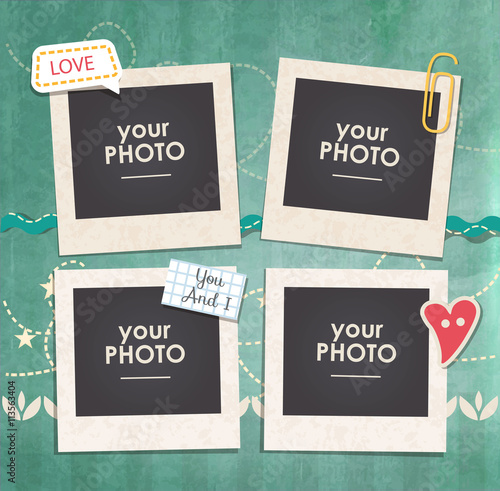 Vintage hipster retro stile. Decorative vector template frame. These photo frame can be use for kids picture or memories. Scrapbook design concept. Inset your picture.