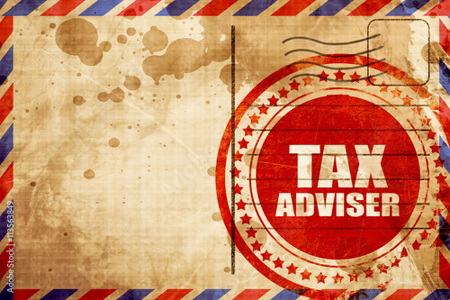tax adviser, red grunge stamp on an airmail background