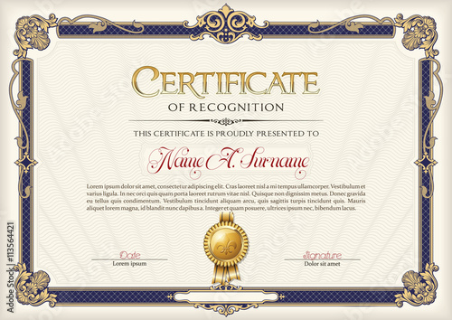 Certificate of Recognition Vintage Frame. 