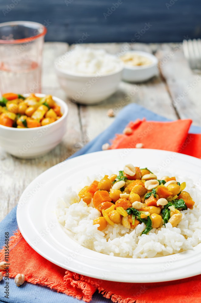 Sweet potato spinach chickpea curry with rice Sweet potato spinach chickpea curry with rice