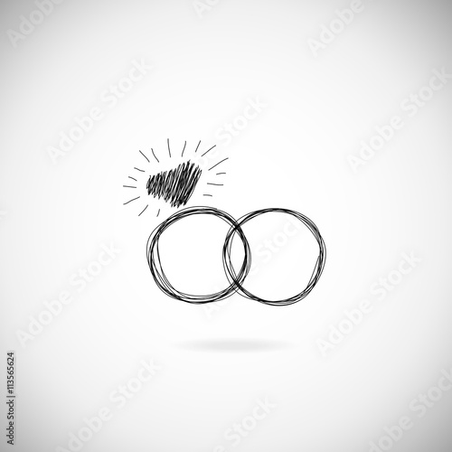 Wedding silhouette rings vector icon. Wedding invitation. Jewelry. Hand drawn illustration