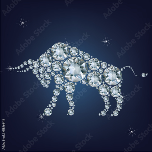 Happy new year 2021 creative greeting card with Bull made up a lot of diamonds