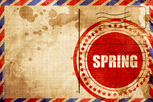 spring, red grunge stamp on an airmail background