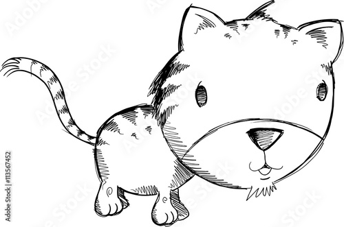 Fototapeta Naklejka Na Ścianę i Meble -  Doodle Tiger Cub Sketch Vector Illustration