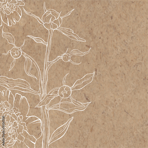 Floral background with peony on kraft paper. Can be greeting card or invitation