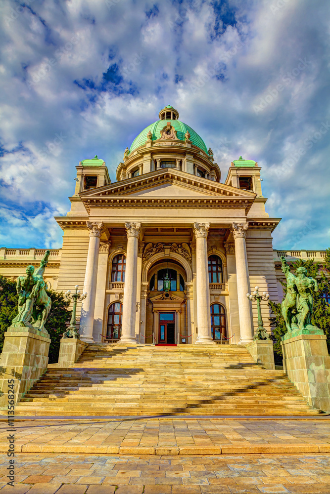 The staircase in front of the Serbian Parliament, HDR image.