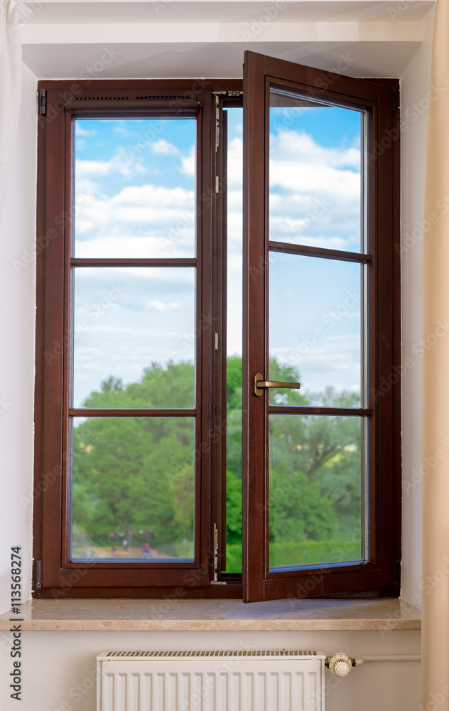 Fototapeta drewniane okno z tworzywa sztucznego winylu