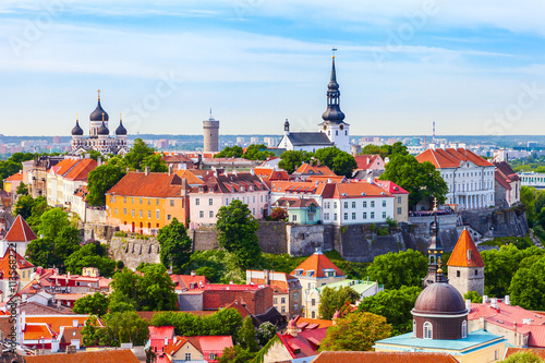 View from tower of Saint Olaf Church on old city of Tallinn and