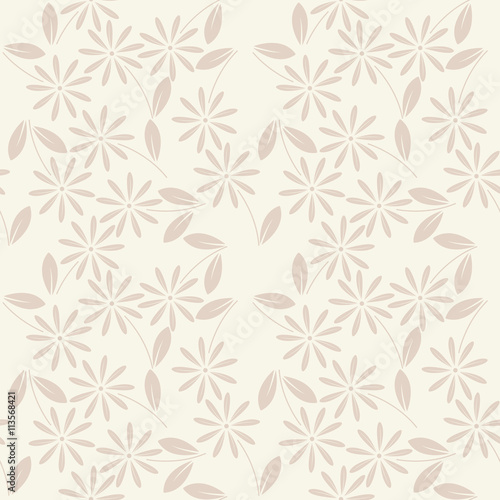 Endless pattern with cute pink chamomile flowers on ivory backgr