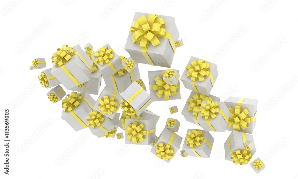 flying gift boxes on white. 3d rendering. flying gift boxes on white. 3d rendering.