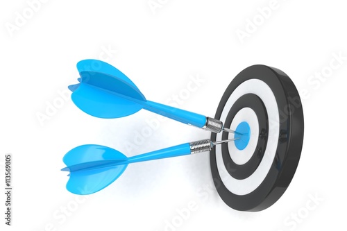 Three arrows darts in center. 3d rendering.