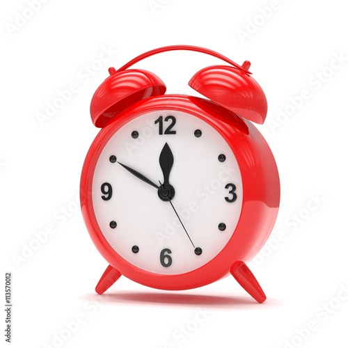 red alarm clock on white. 3d rendering.