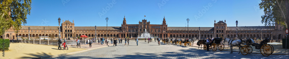 Panorámica de la Plaza de España de Sevilla, Andalucía, España