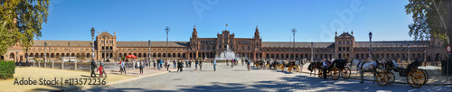Panorámica de la Plaza de España de Sevilla, Andalucía, España