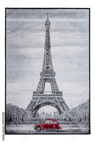 Carpet with the image of the Eiffel tower. 