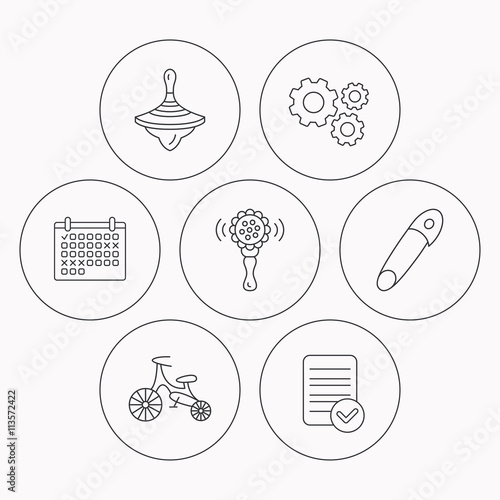 First bike, whirligig and rattle toy icons.