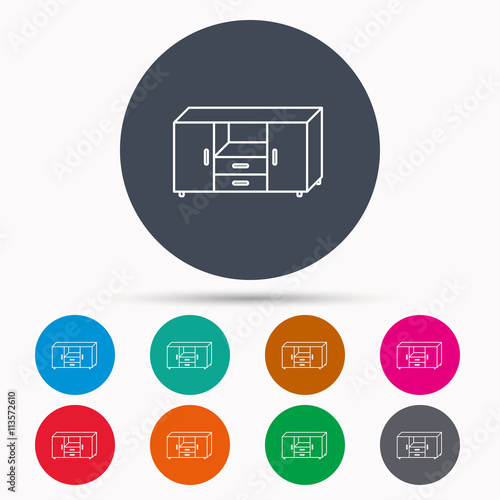 Chest of drawers icon. Interior commode sign.