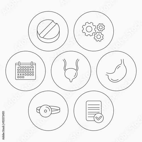 Medical mirror, tablet and stomach organ icons.