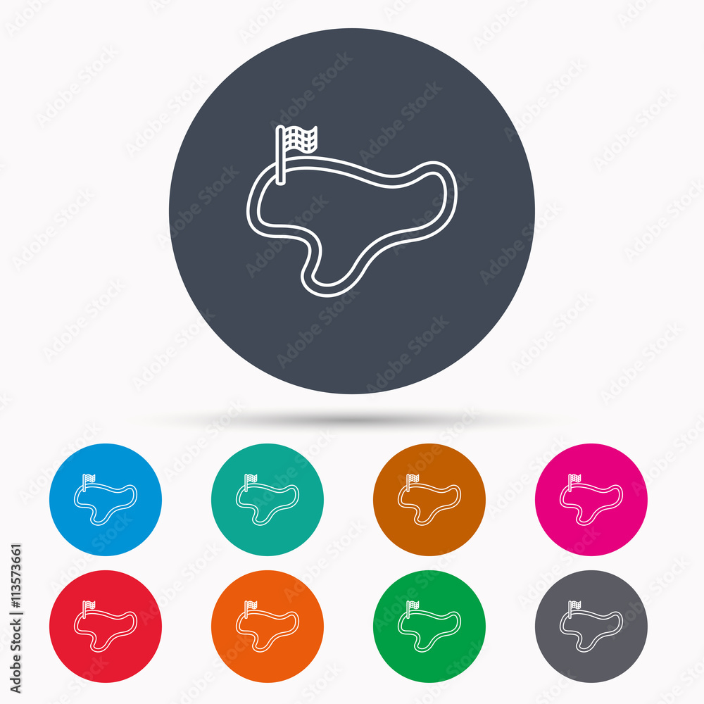 Race track or lap icon. Finish flag sign. Race track or lap icon. Finish flag sign.