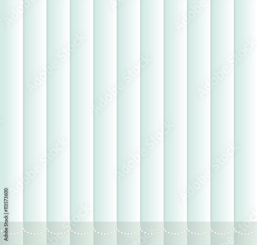Vertical window blind. White office interior blackout shade. Window shutter decor. Home interior design. Vector illustration. Background realistic window sunlight blinds closed. Office accessories.