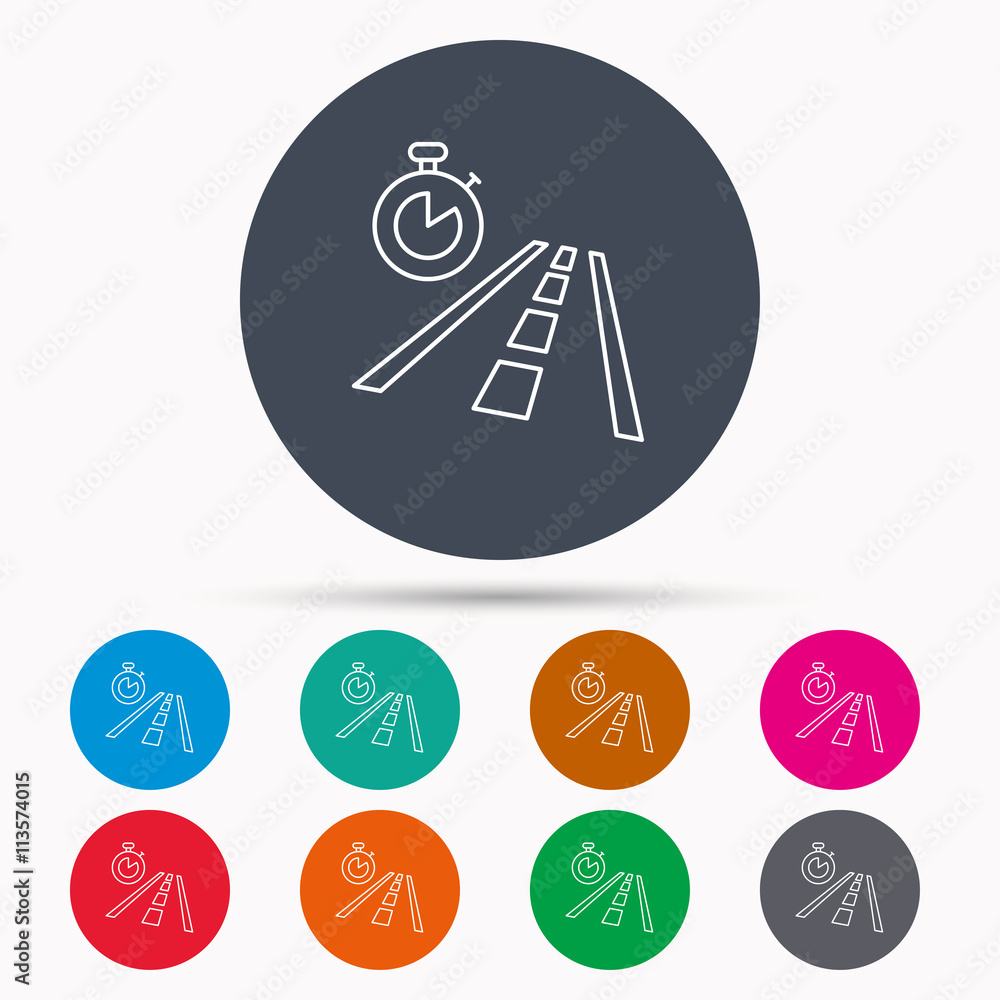 Travel time icon. Road with timer sign. Travel time icon. Road with timer sign.
