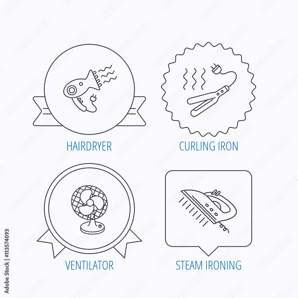 Fototapeta premium Steam ironing, curling iron and hairdryer icons.