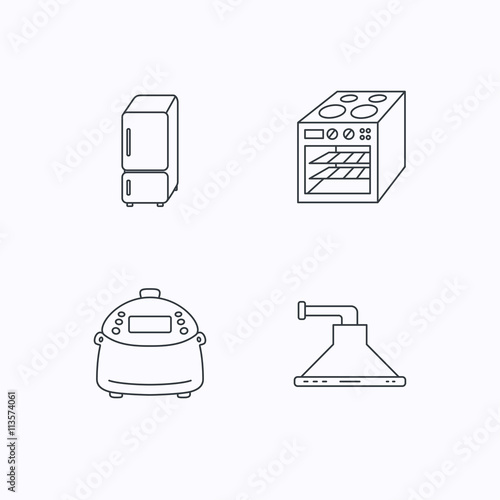 Refrigerator, multicooker and oven icons.